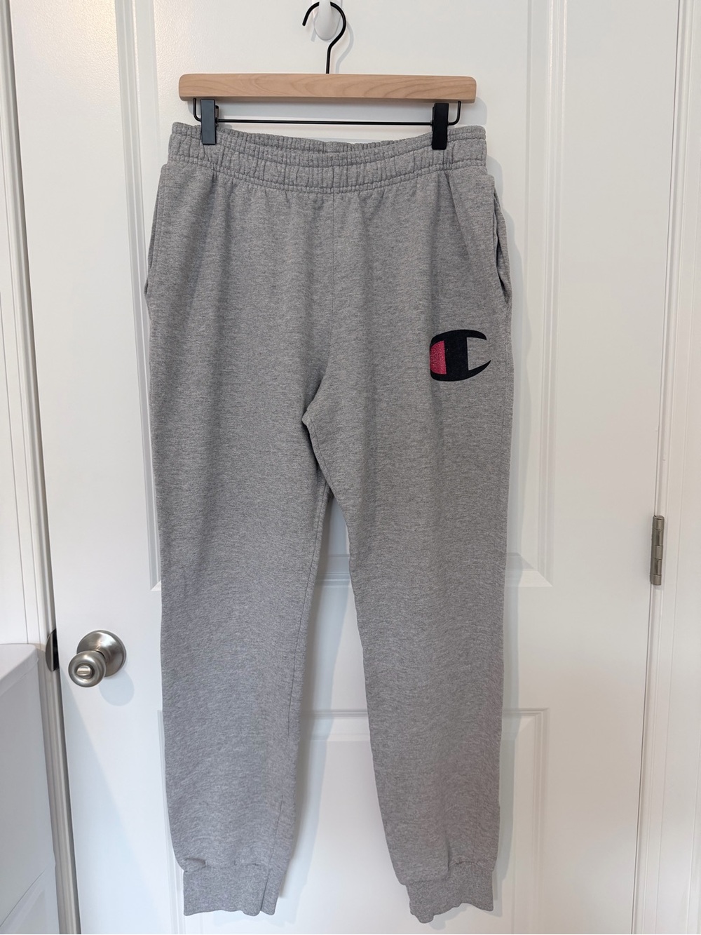 Champion Gray Sweatpants with Black & Pink Logo